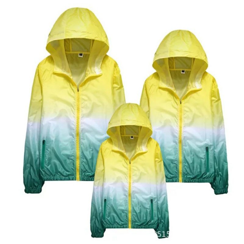 Jaket Gradasi Couple Seragam Kembaran Keluarga Sport Running Cycling Jacket Sepeda Lari Pria Wanita-Yellow-Green
