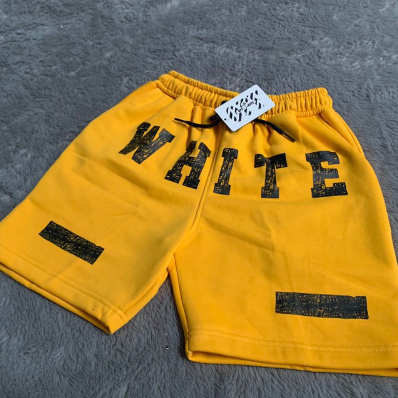 READY!!! SHORT PANTS / CELANA PENDEK OFF WHITE SKRIP YELLOW PREMIUM HIGHT QUALITY