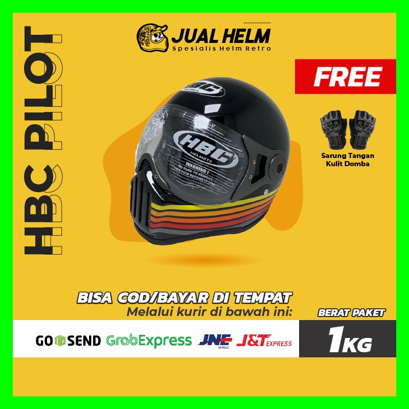 HELM CAKIL HBC PILOT VISOR STRIP HITAM GLOSSY ( Fullface / Retro / Klasik / Vespa )