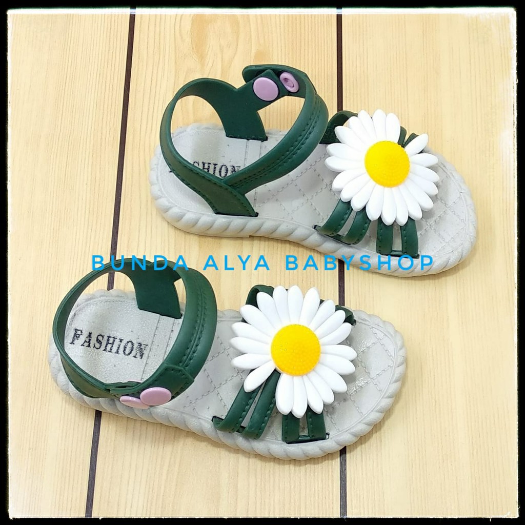 Sandal Anak Perempuan Usia 3 4 Tahun IMPORT HIJAU - Sandal Anak Cewek Elastis Motif Bunga Size 27 - 29 Karet Anti Licin