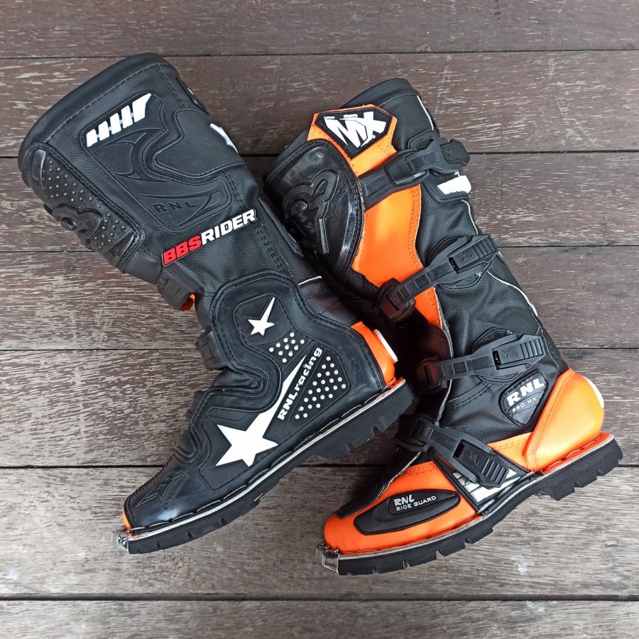 Sepatu MX Cross Trail Trabas Supermoto RNL Hitam Oranye