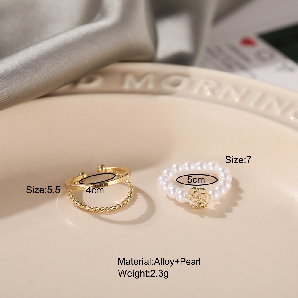 AY(CN) Korean Butterfly Pearl Ring Set Fashion Flower Chain Finger Rings Jewelry Accessories