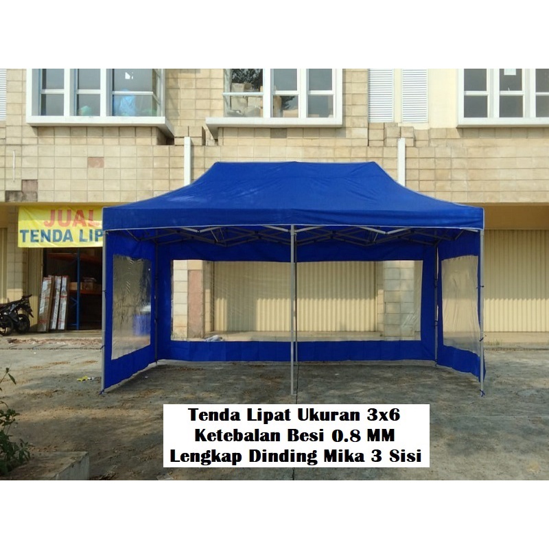 Tenda Lipat Ukuran 3x6 Besi Premium Lengkap Dinding Mika 3 Sisi