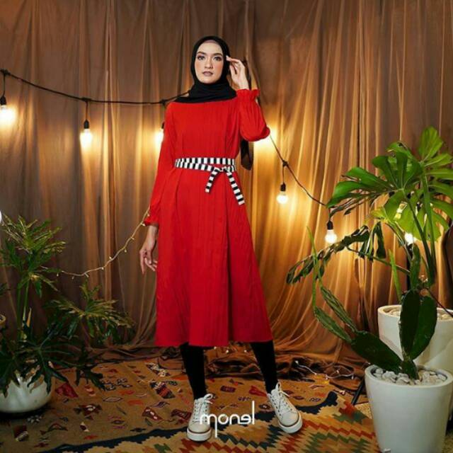 Midi red monel / monel / midi red / midi dress / monel atasan