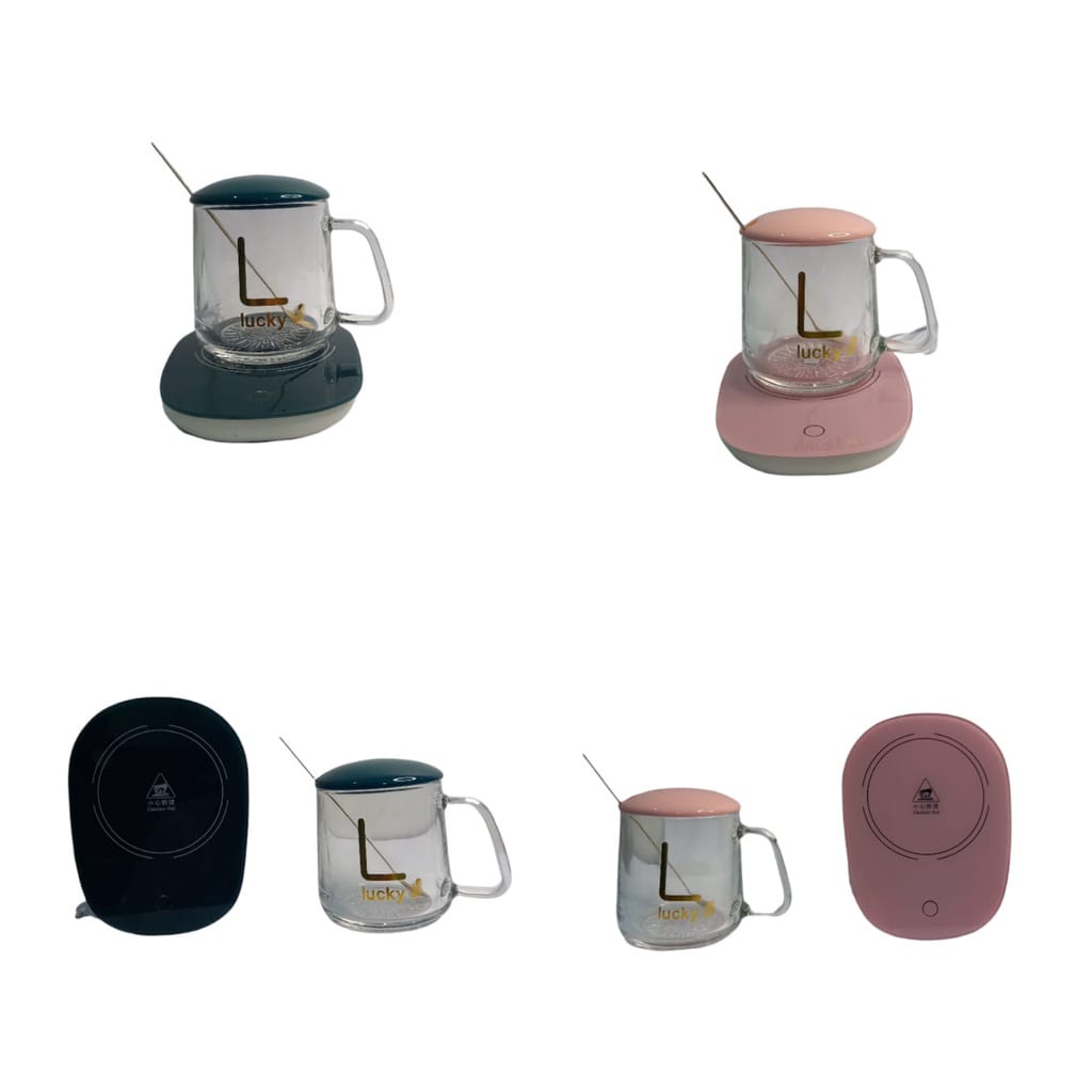 Mug Cangkir Elektrik Set Keramik Pemanas Penghangat Kopi Teh Coffee Gelas Warmer Bening