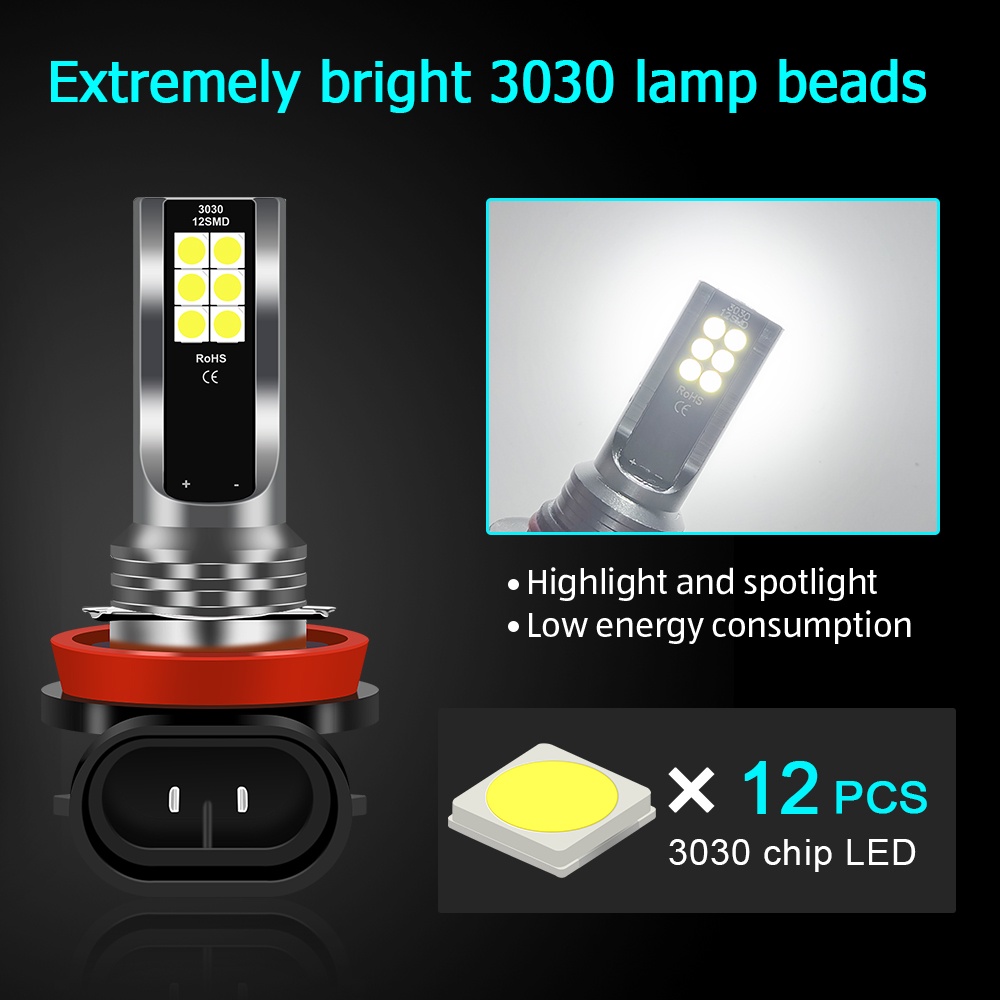 1pc Lampu Kabut 12 LED H8 H3 H7 H11 9005 HB3 9006 HB4 6000K Warna Putih Kuning Untuk Mobil