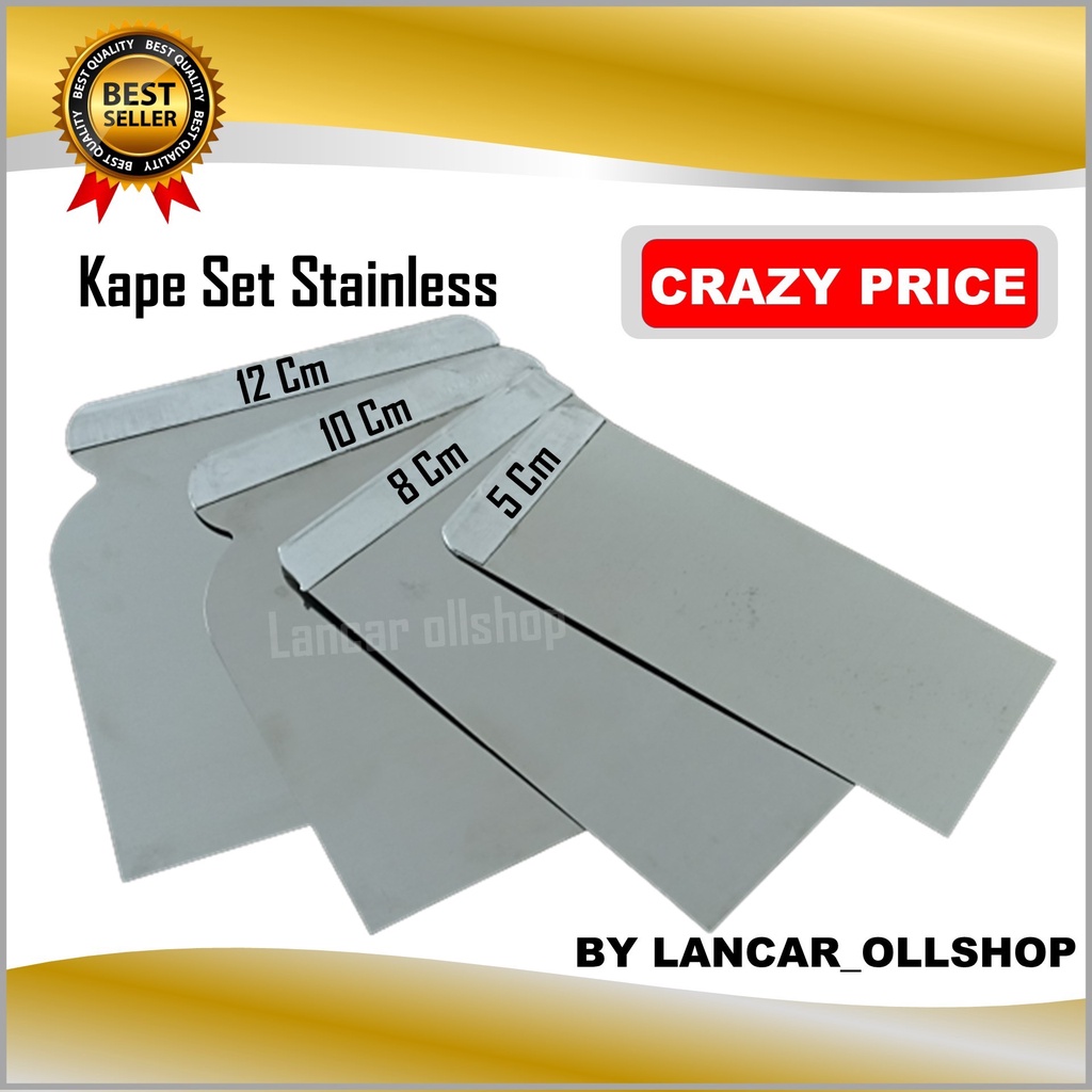 Kape Scraper Kapi Skrap Cat Set Alat Dempul Stainless Steel Lentur 4 Pcs