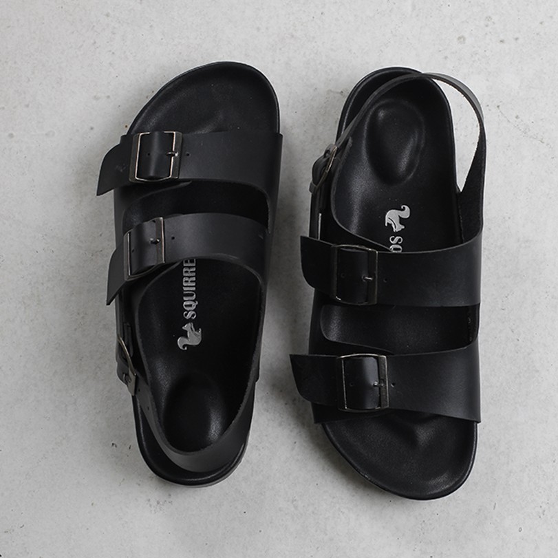 GENCY BLACK |FORIND x Squirrel| Sendal Ori Tali Kulit Simpel Kayu Pria/Wanita Sandal Footwear New