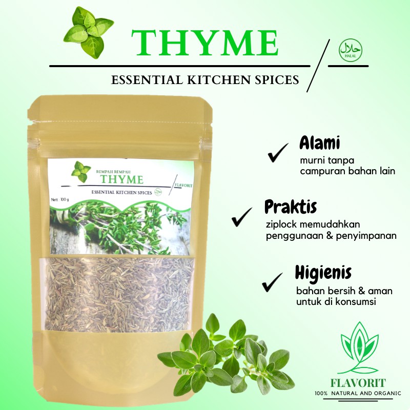 Daun Thyme Kering Dried Leaves Bumbu Dapur Bahan Makanan Organik Penyedap Rasa Non msg Rempah Murni