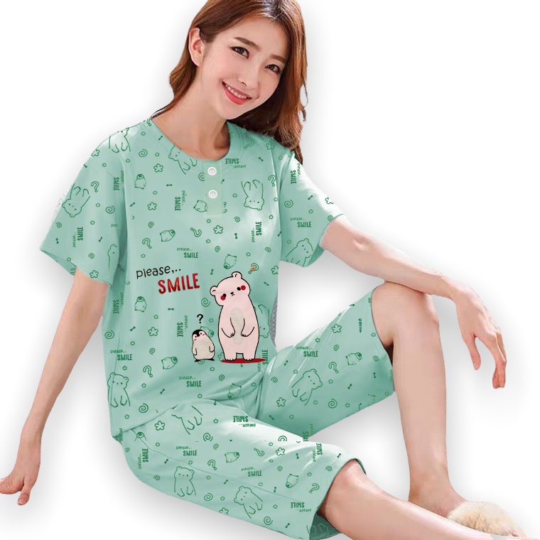 Lilipop.id  Baju Tidur Wanita 3/4 All Size Standar Penguin Setelan Piyama BabyDoll Kaos Celana Pendek