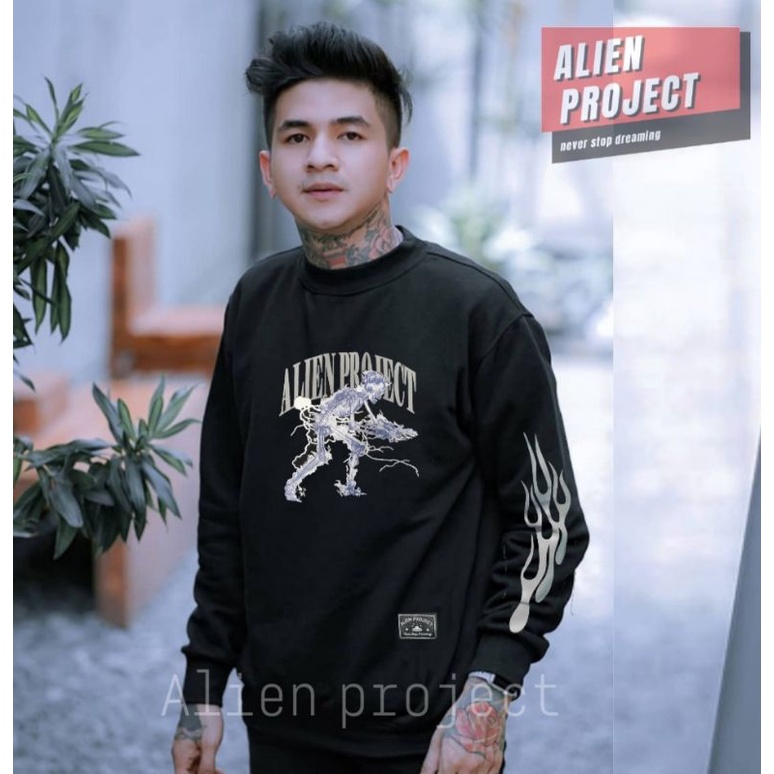 alien project money talk black sweater crewneck original pria free sticker bisa cod