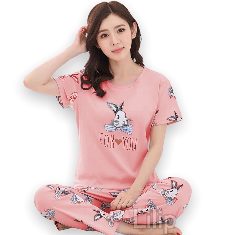 Lilipop.id  Baju Tidur Wanita CP For You Setelan Piyama BabyDoll Kaos Celana Panjang