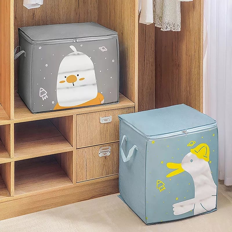 Storage Bag  / Kotak Penyimpanan Baju Selimut ,Perlengkapan Mainan Anak/  Cloth Bag Tempat Penyimpanan Selimut Organizer Baju - Penguin Biru