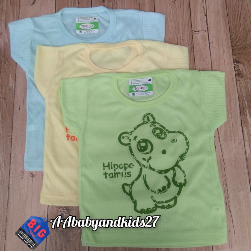 Tobiko 3PC Kaos Oblong Harian Bayi Model Salur Berkarakter Usia 3-12Bulan SNI