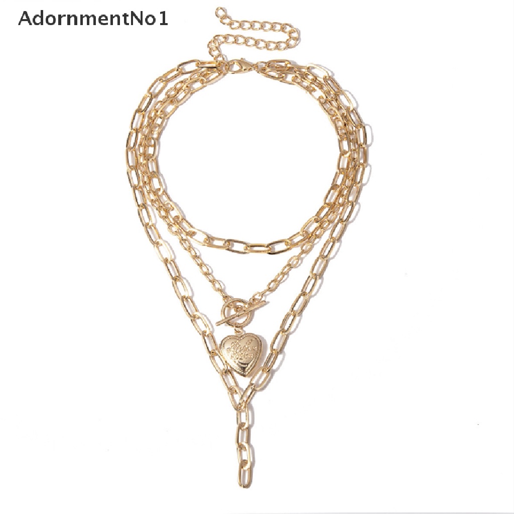 [AdornmentNo1] Y Multi Layer Love Heart Locket Necklace Women Punk Gold Chain Hiphop Jewelry OT [new]