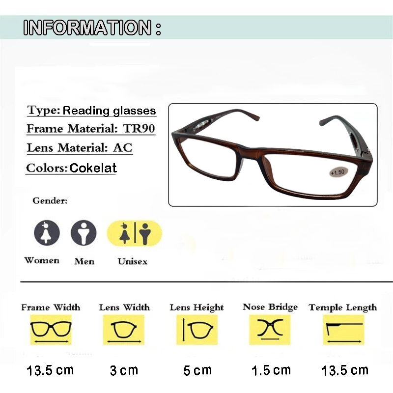 COD Kacamata Baca Lensa Plus (+) 2 Fungsi Baca dan Jalan +1.00 s/d +3.00 Frame Coklat FREE CASE &amp; LAP Kaca mata Rabun Dekat Kacamata Plus Reading Glasses