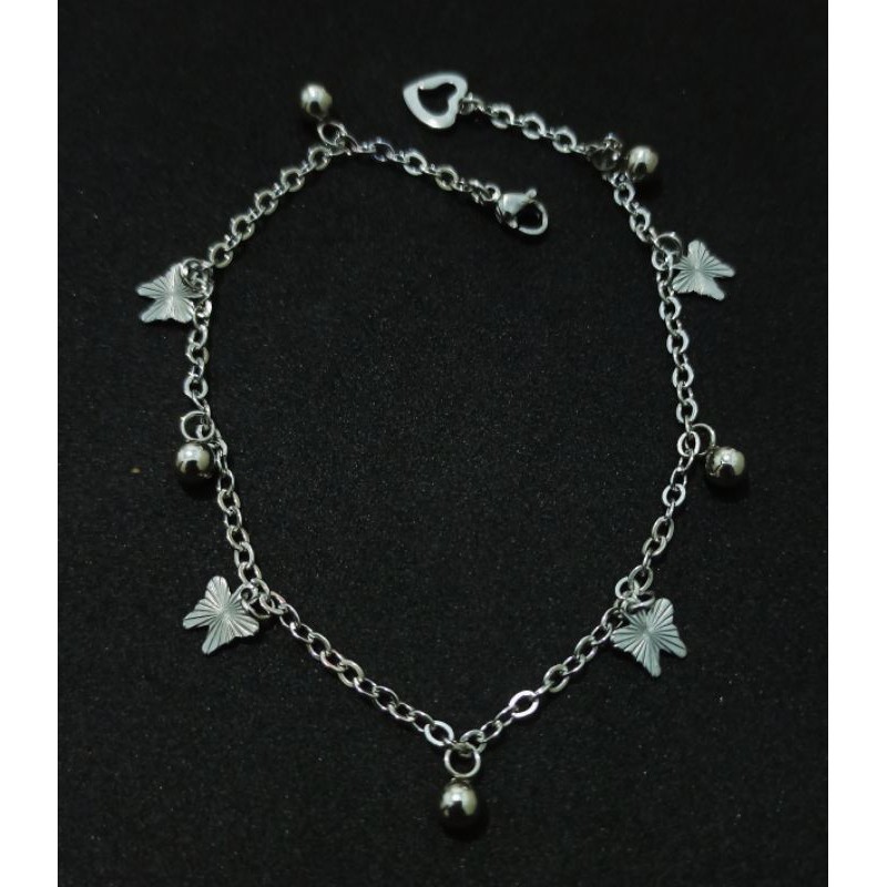 GELANG KAKI TITANIUM WARNA SILVER GELANG WANITA KEREN BANYAK MOTIF 4