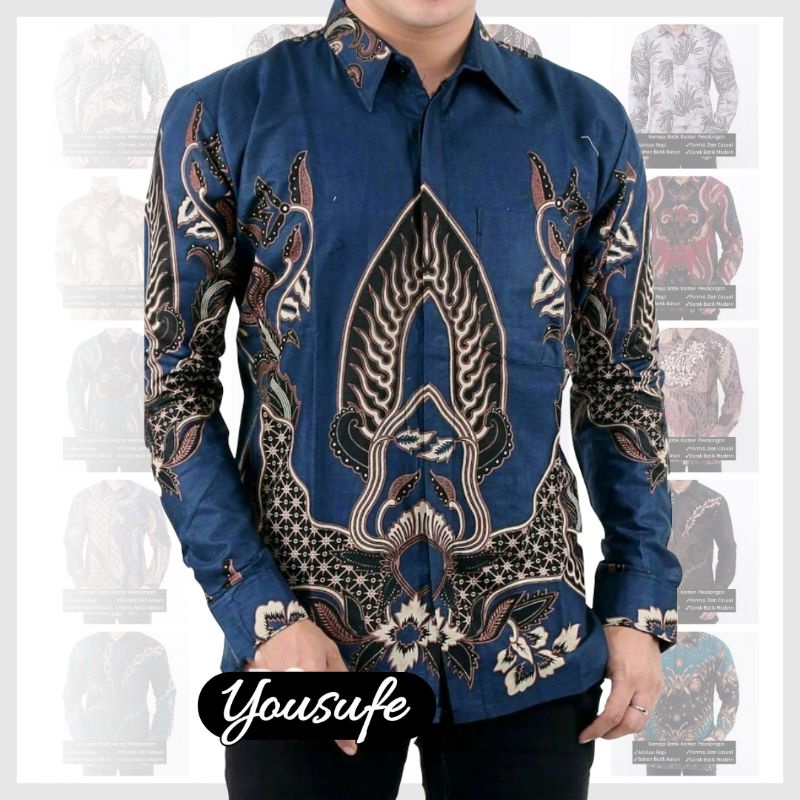 Kemeja Batik Pria Lengan Panjang Pria Dewasa Bisa Seragaman Pernikahan Nikah Keluarga Organisasi Kerja Casual Formal Regular Slimfit Warna Navy Modern Motif Tradisional Adem Bahan Katun Tidak Luntur Produksi Pekalongan A2612 Madura Jawa Jakarta Yogyakarta