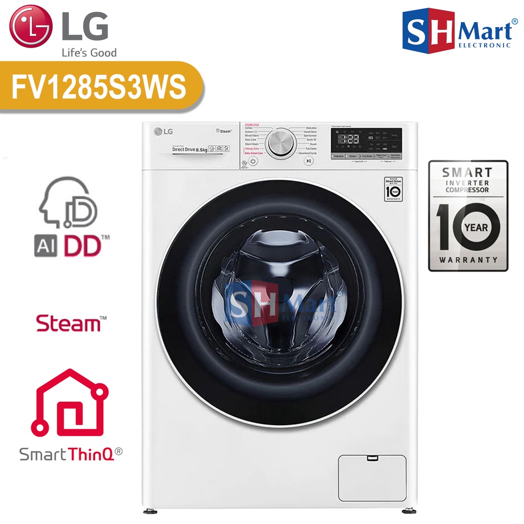 MESIN CUCI LG FRONT LOADING KAPASITAS 8,5 KG FV1285S3WS AI DD STEAM THINQ WIFI GARANSI RESMI