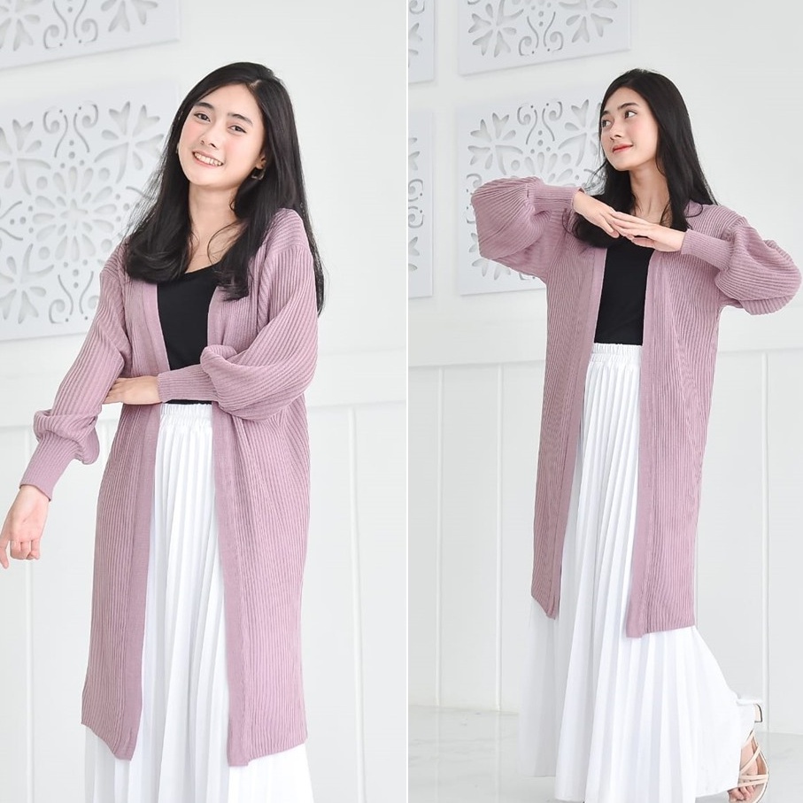 [✅COD]Long Cardigan BELLE OVERSIZE / Cardy Wanita Rajut Halus Premium-NILA MUDA