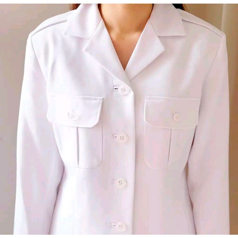 BLAZER ELPONTE KANTONG DUA ATAS /ATASAN PUTIH ASN KANTONG DUA BAHAN KATUN
