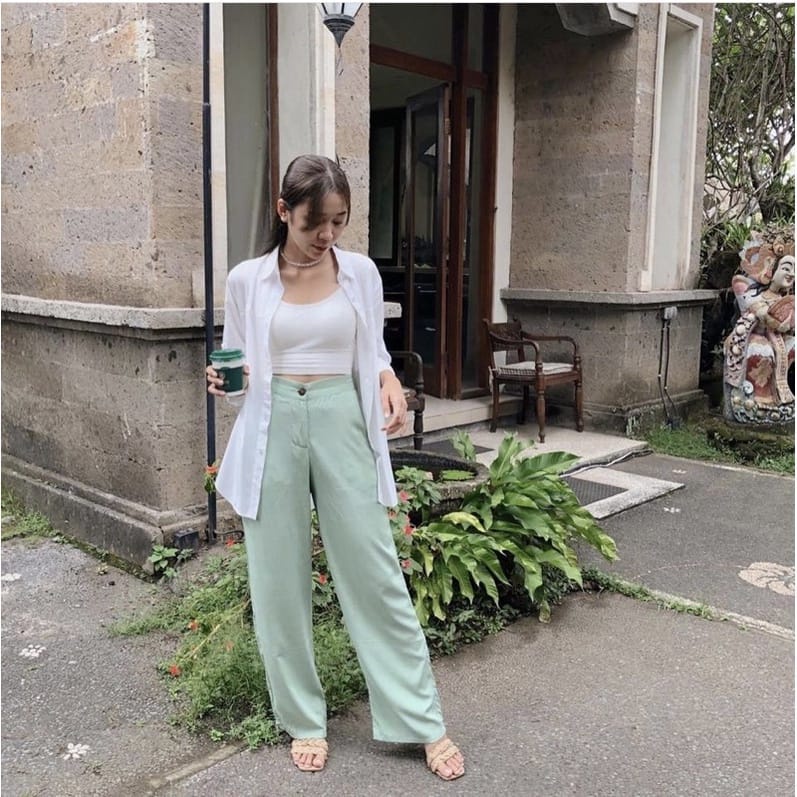 Tq88indonesia Fashion Celana Kulot Wanita  Highwaist Yora Kancing / Celana Panjang Longar Wanita Terbaru / Ootd