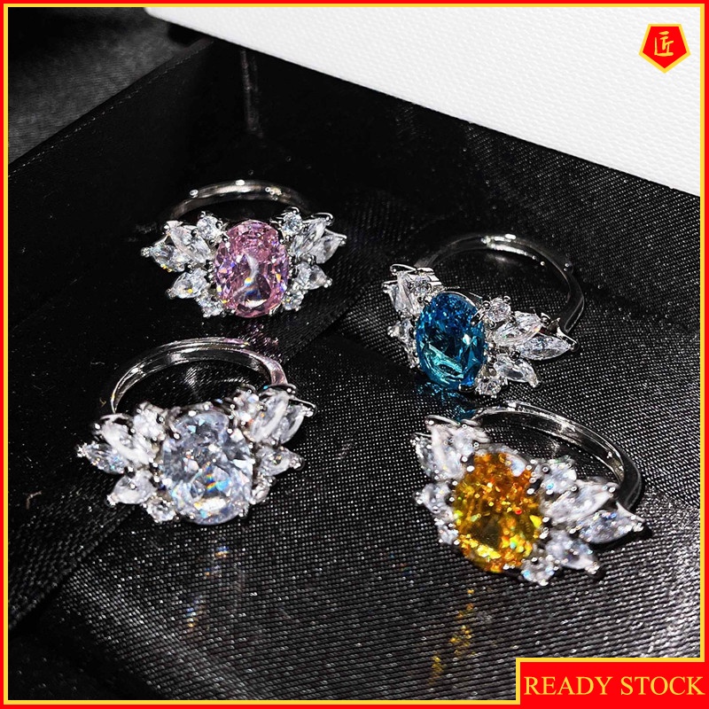 [Ready Stock]Inlaid Natural Topaz Yellow Diamond Ring