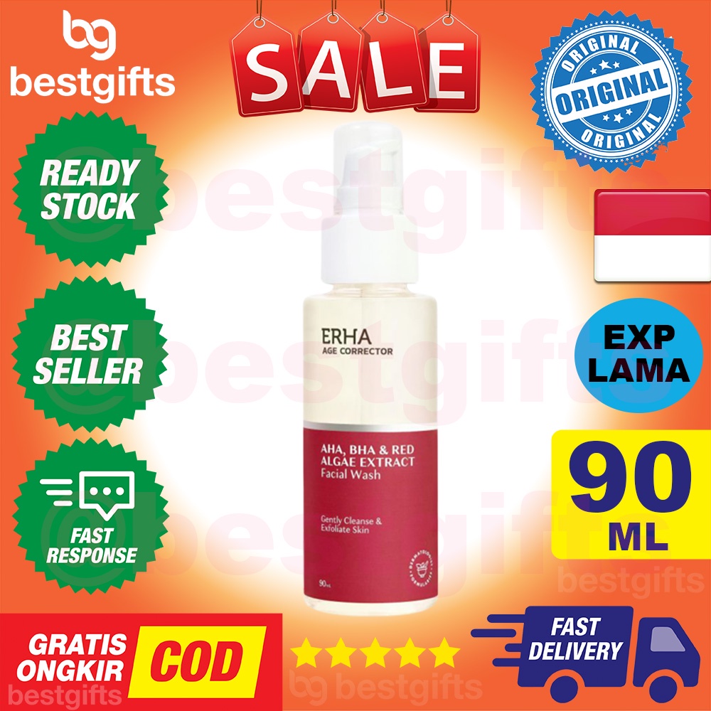 ERHA AGE CORRECTOR AHA BHA RED ALGAE EXTRACT FACIAL WASH PEMBERSIH WAJAH MUKA TERASA HALUS LEMBUT 90 ML