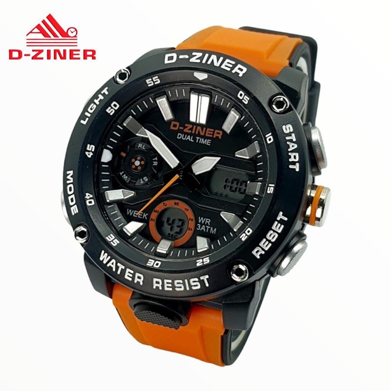 Jam Tangan Pria D-Ziner 8263 Double Time Tali Rubber Waterproof