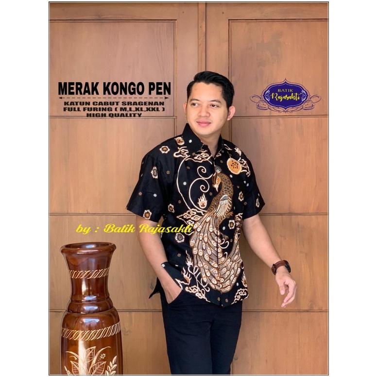 BATIK PREMIUM MERAK KONGO KEMEJA BATIK PRIA SOLO LENGAN PENDEK LAPIS FURING ATASAN PREMIUM MODERN RA