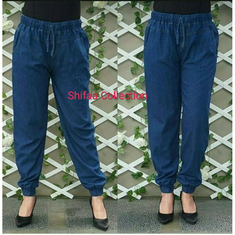 Celana Joger Jeans Panjang Wanita Bahan Soft Jeans , Ukuran Standar (BB 40-60 kg) dan Jumbo (BB 60-80 kg)