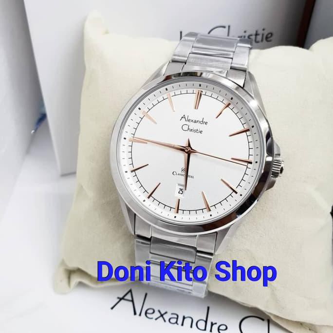 Jam Tangan Pria Original Alexander Cristie AC8580 Silver Rose Gold