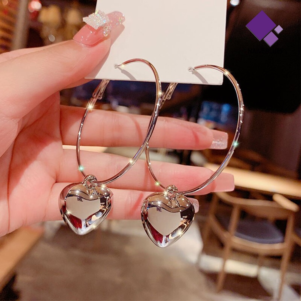 Naiveblue 1 Pasang Anting Hoop Bulat Lapis Silver Untuk Wanita