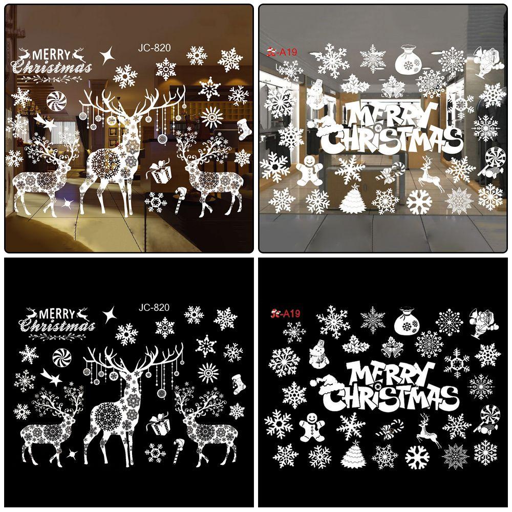 TOP Stiker Statis Salju DIY Xmas Elk Shop Window Snowman Putih Decal