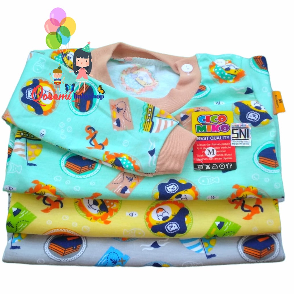 CIKO MIKO 3 pcs Kaos Panjang Oblong Bayi Motif Print Uk S, M, L, XL SNI