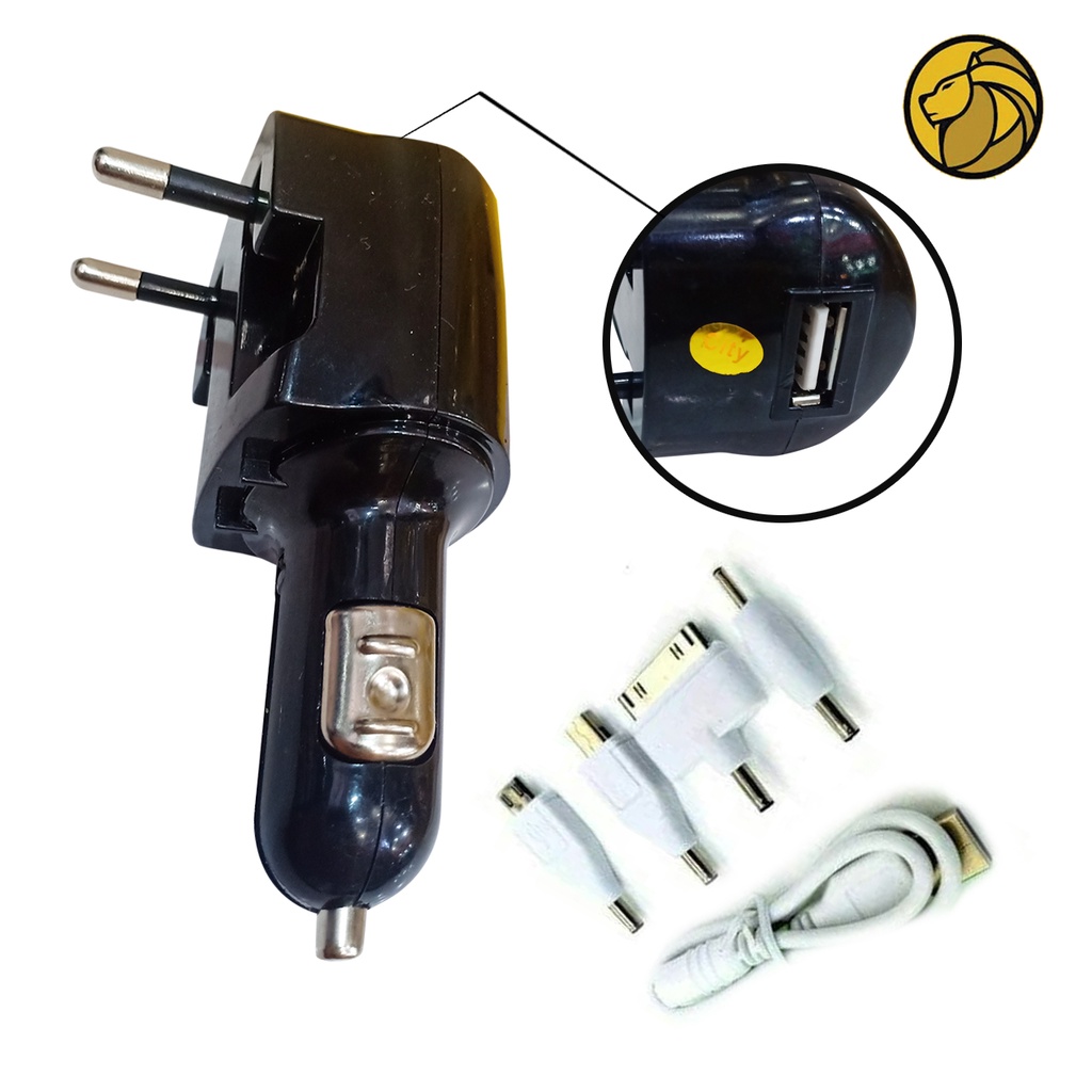 Charger + Saver (Charger Mobil) Altic 4 in 1 For Micro Android V8 - Iphone 4 - V3 dan Nokia Kecil