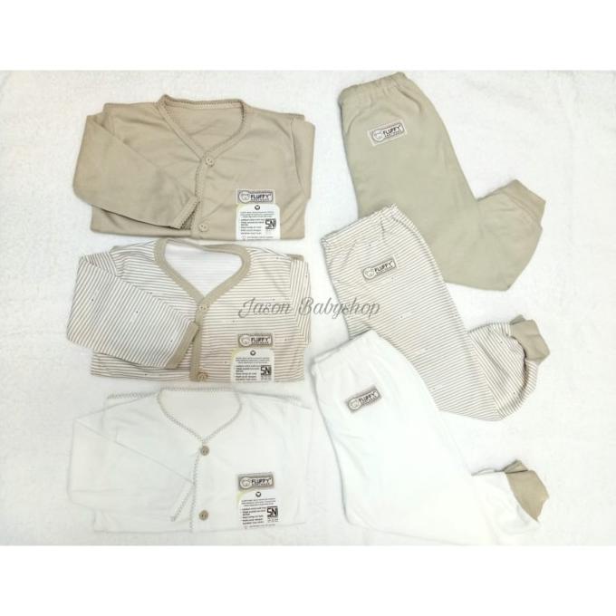 Baju Tidur Bayi Fluffy Khaki Size M 6-9 Bulan/Piyama Bayi Fluffy/3Stel