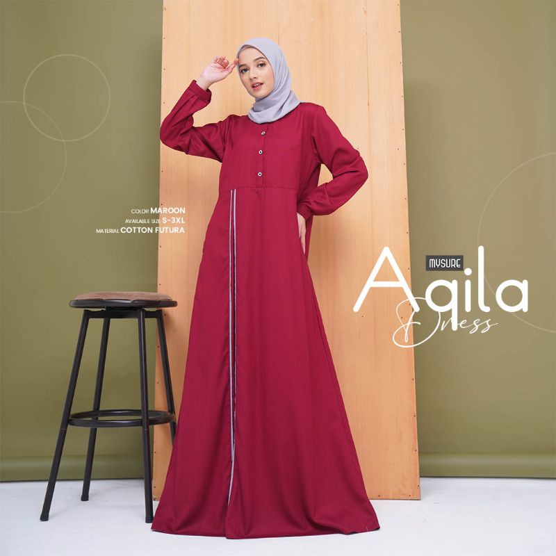 GAMIS AQILA DRESS  MUSTARD &amp; MAROON • BY MY SURE