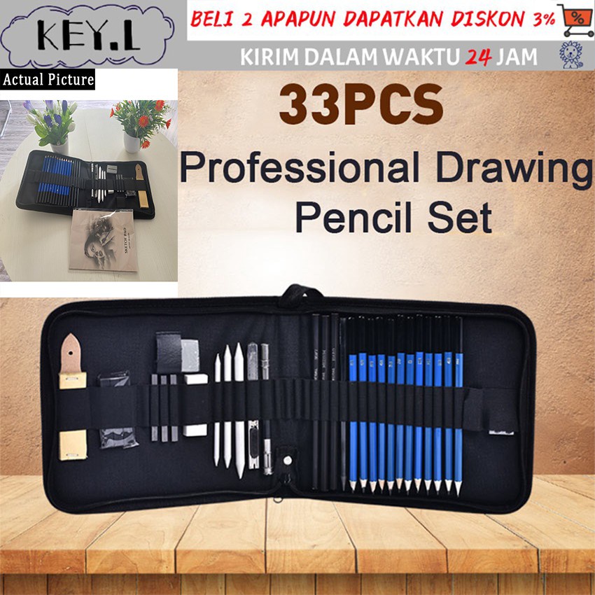 33 Pcs pensil sketsa menggambar set pencil skecth gambar lengkap