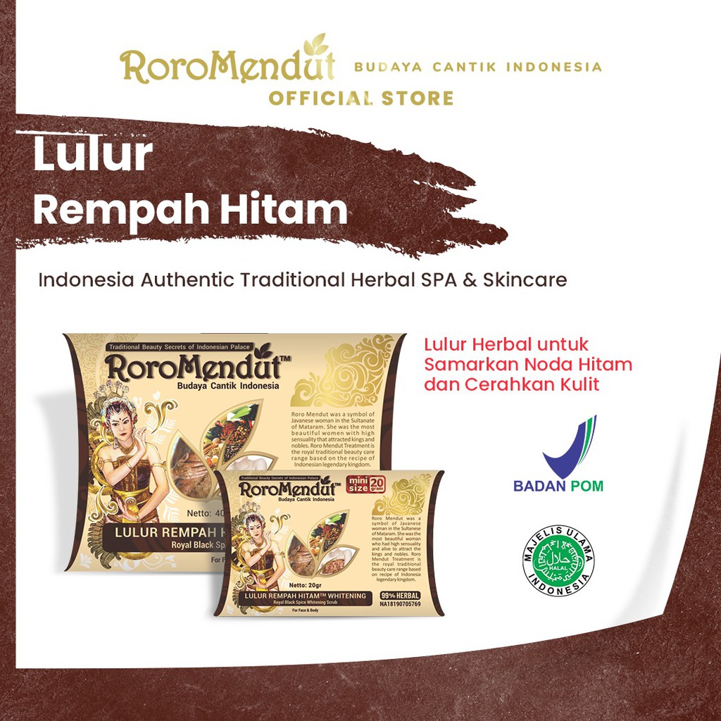 Roro Mendut Lulur Rempah Hitam Whitening 40 gr Pencerah Dan Pemutih Kulit Wajah