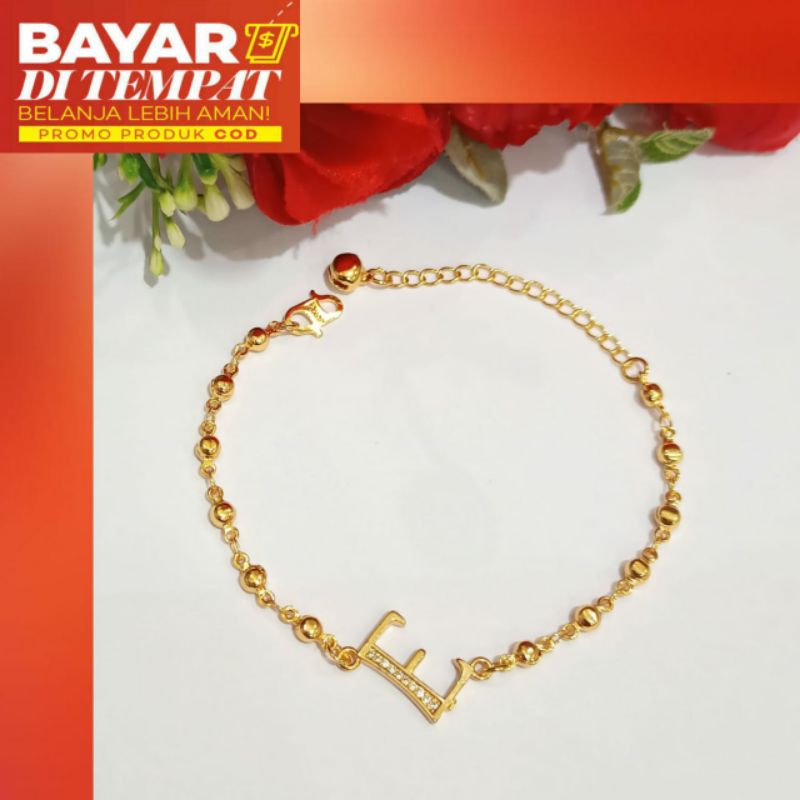 Gelang Biji Lada inisial A-Z Gold,emas wanita tidak Karat