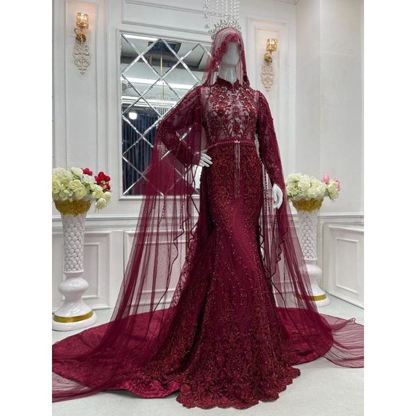 kebaya pengantin slim duyung full Payet ekor