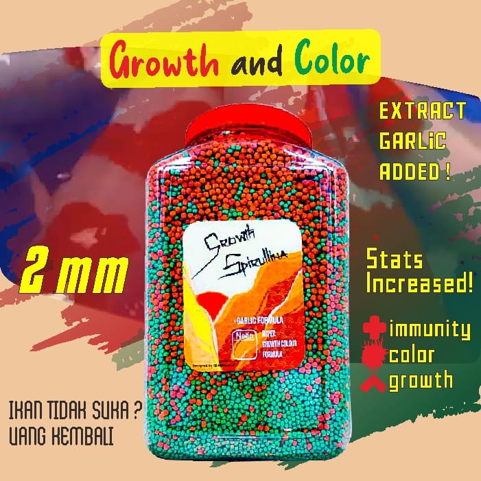 Pakan Pelet Makanan Ikan Koi Growth Spirulina 1,6 KG Toples Ekstrak Bawang Putih PATRA MIMBI by IKAN
