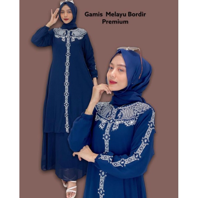 GAMIS MELAYU BORDIR PUTIH INDIRA | Gamis Malaysia Ceruty Babydoll