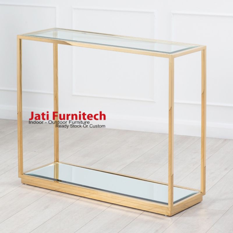 Console Table Stainless Gold Top Kaca Bevel