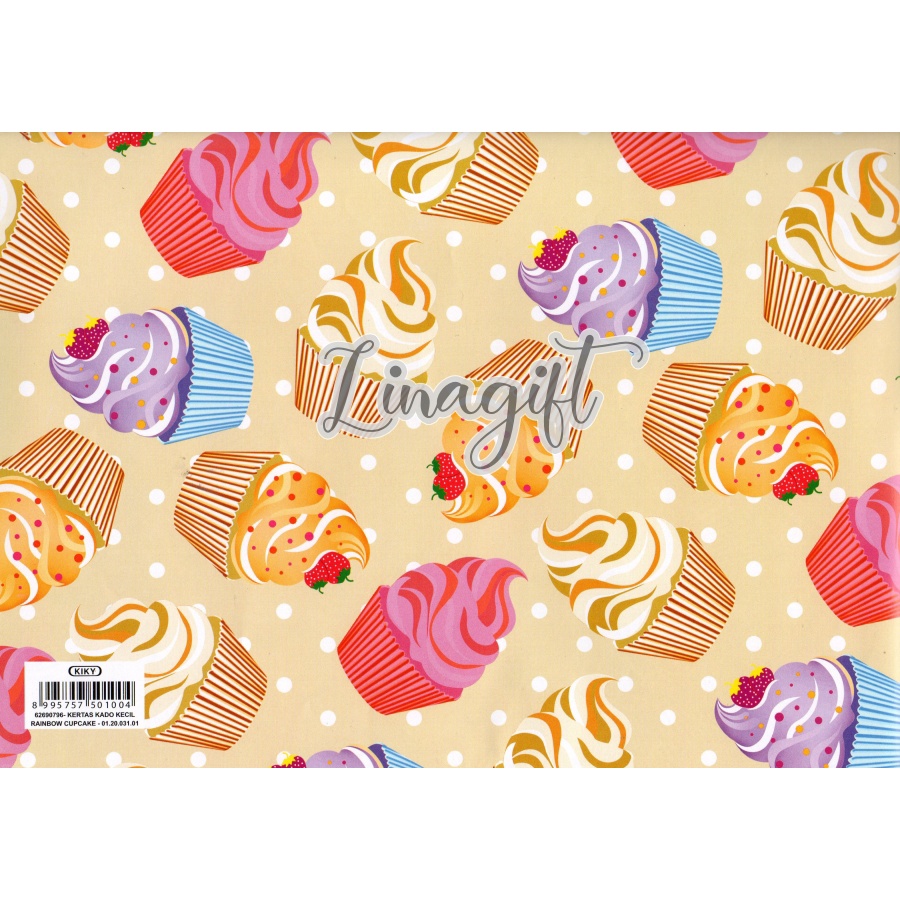 ( 5 Lembar ) CUPCAKE KIKY - KERTAS KADO - GIFT WRAPPING PAPER CUTE CAKE / MACAROONS / ICE CREAMS / FOOD MOTIF