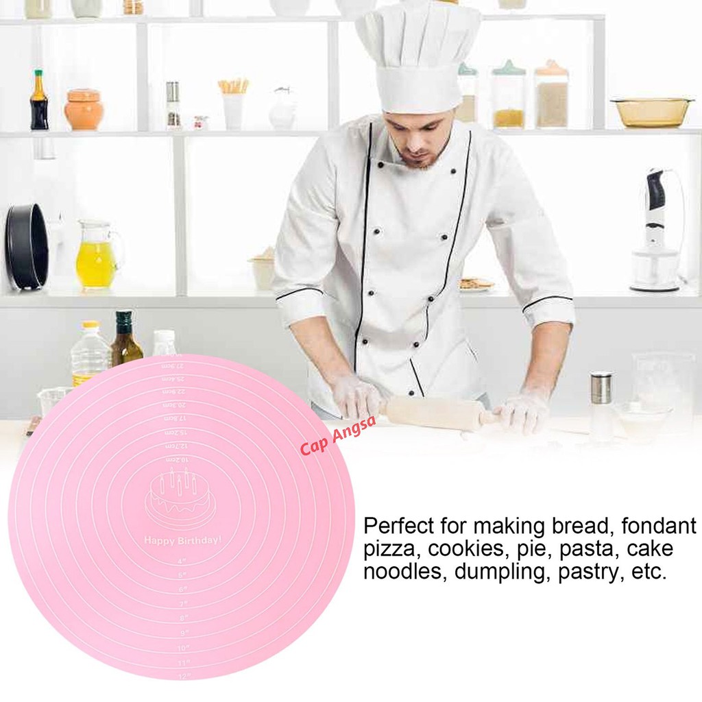 ALAS TATAKAN ADONAN KUE  ROUND BUNDAR BULAT SILIKON SILICONE DOUGH MAT PASTRY MATT SILMAT NON STICK