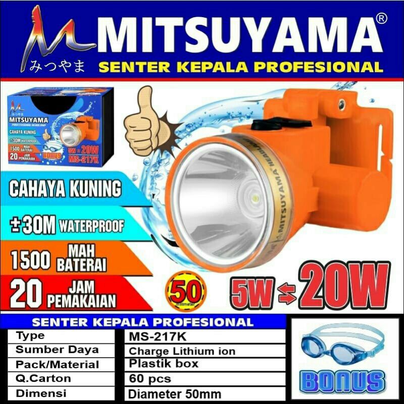 COD Senter Kepala Selam Diving/ Cahaya kuning / Putih MITSUYAMA MS-217K/P