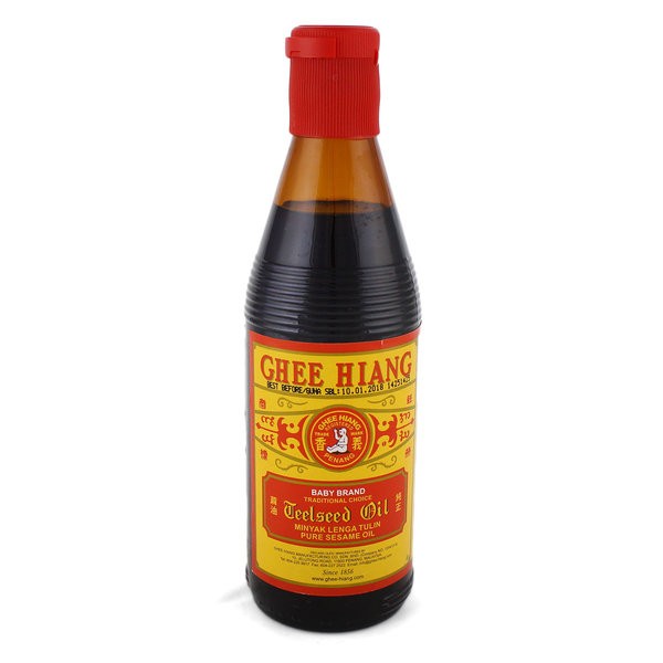 

GHEE HIANG Pure Sesame Oil 330ml | Minyak Lenga Tulin Baby Brand