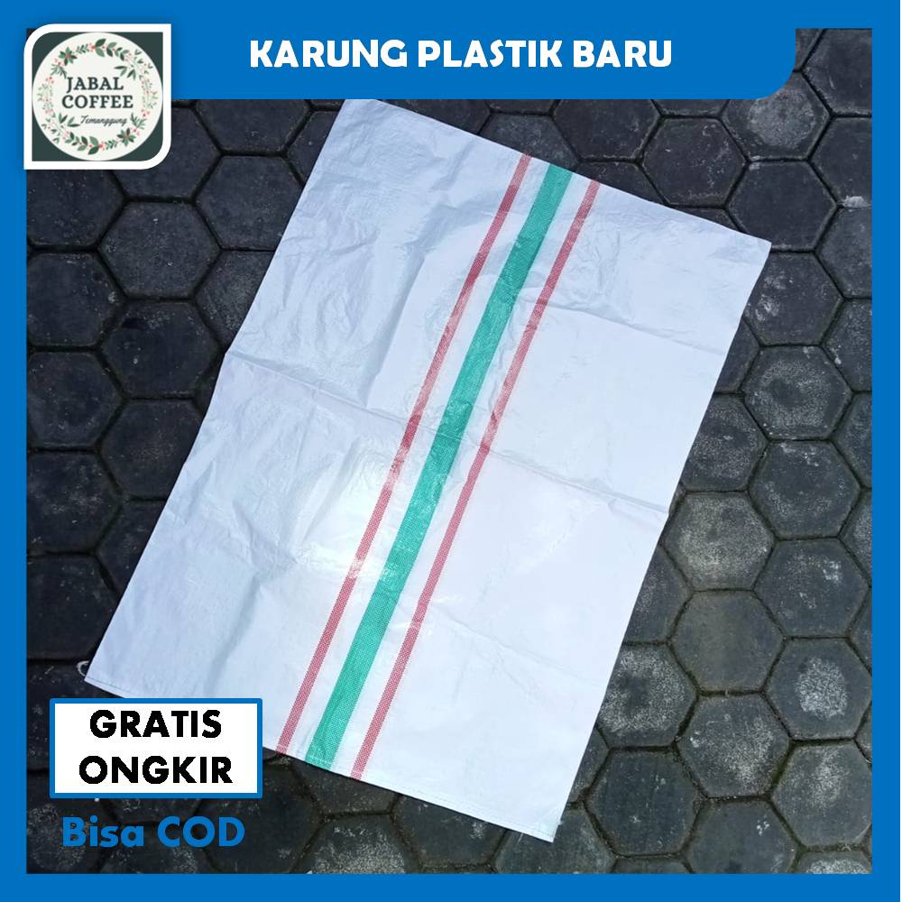 Karung Plastik Baru Ukuran 90 Cm X130 Cm / Karung Plastik Besar Garis Tiga Strip Hijau J121